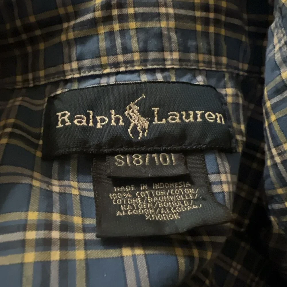 Ralph Lauren Pony Plaid Blue Yellow White Short Sleeve Button Up Shirt S 8/10